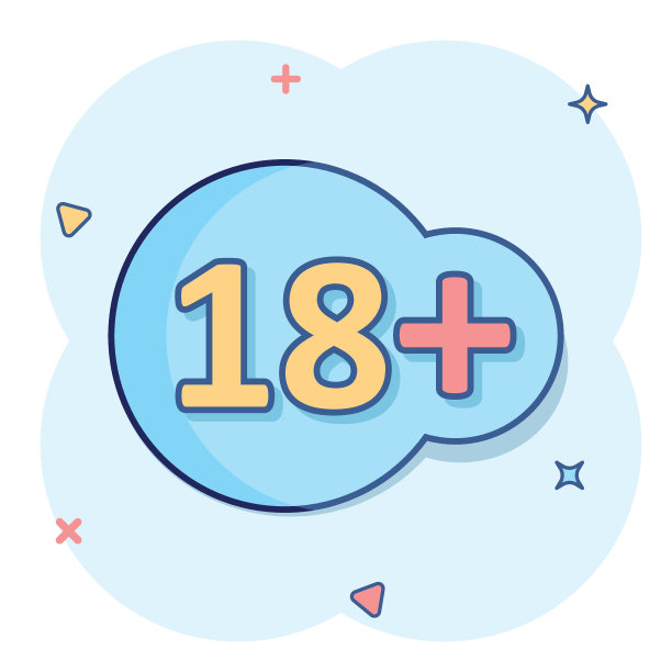 漫画风格的十八加图标。18+卡通矢量插图在白色孤立的背景。审查飞溅效应的商业理念。图片下载