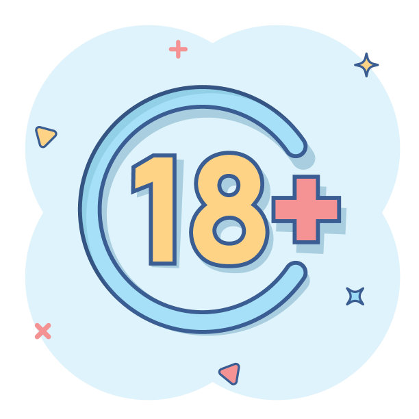 漫画风格的十八加图标。18+卡通矢量插图在白色孤立的背景。审查飞溅效应的商业理念。图片下载