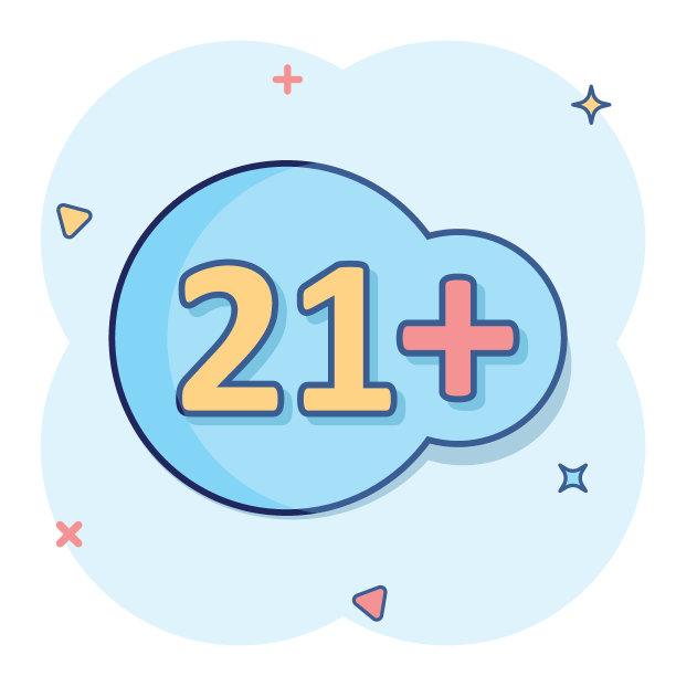 21 +漫画风格的图标。21+卡通矢量插图在白色孤立的背景。审查飞溅效应的商业理念。图片下载