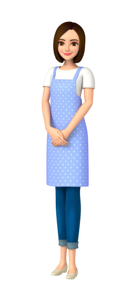 一个穿围裙的女人指着面板。图片下载