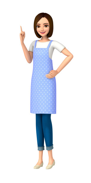 一个穿围裙的女人指着面板。图片下载