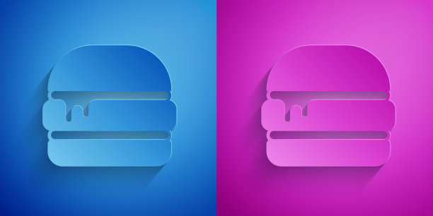 剪纸汉堡图标孤立在蓝色和紫色图片下载