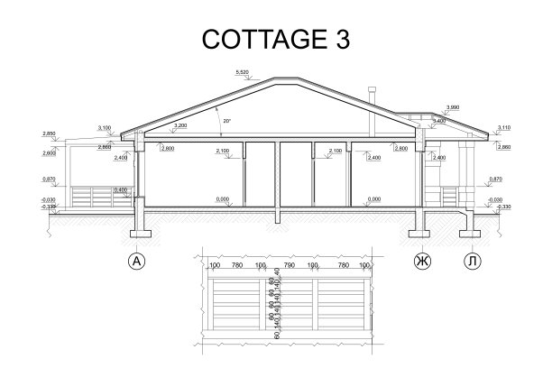 详细建筑一层私宅蓝图。图片下载