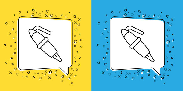 设置线钢笔笔尖图标隔离在黄色上图片下载