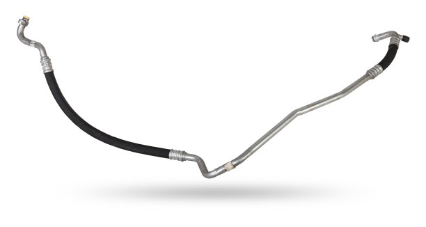 供冷却空气或汽车和卡车加热部分的制冷剂或油的空调软管，白色隔离背景。汽车零部件目录。图片下载