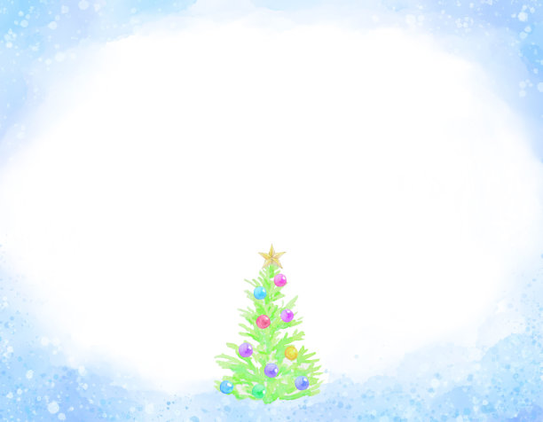 水彩圣诞树和雪景相框。图片下载
