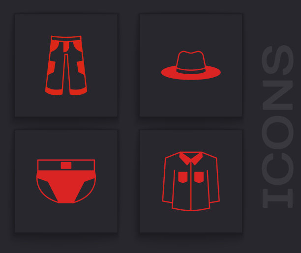 集衬衫裤子男子帽子和男子内裤图标图片下载