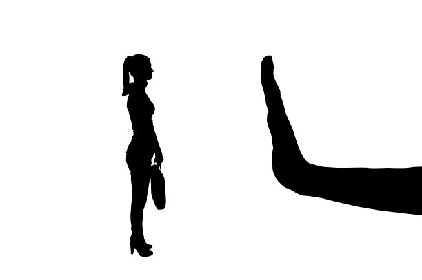 矢量剪影的女工人和一个手势的大手停止图片下载