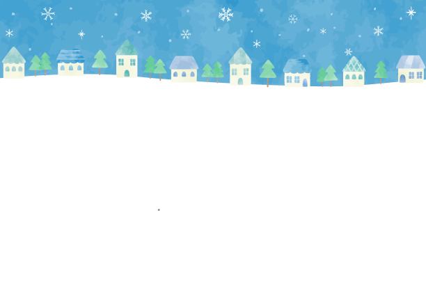 美丽的冬日小镇背景插画图片下载