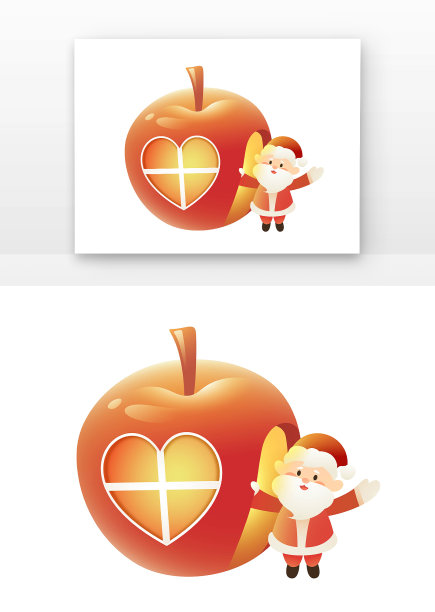 苹果屋门旁挥手的圣诞老人插画元素图片下载