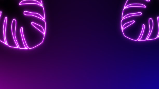 霓虹热带抽象背景。黑暗背景下一株怪兽植物发光的叶子。图片下载