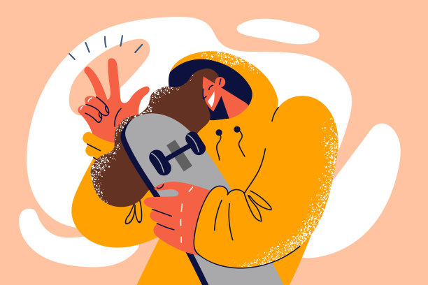 微笑的女孩摆姿势与滑板图片下载