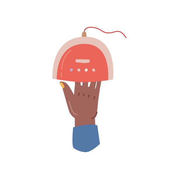 修剪过指甲的手在紫外线灯下晒干。孤立的女性性格治疗和护理美容，水疗沙龙或家庭。矢量平面卡通风格图片下载