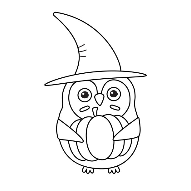 矢量平面卡通万圣节女巫猫头鹰与南瓜和帽子图片下载