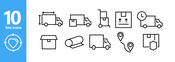 交付的图标集。简单的逻辑相关矢量线图标集。包含图标如货轮。包中。库存。仓库。手推车和更多。交付的概念。矢量线图标的业务图片下载