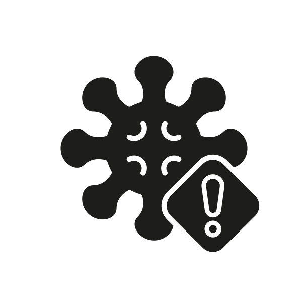 病毒警告警报轮廓图标。细菌和警告标志黑色图标。感染警告标志。感叹号和健康危险标志。孤立的矢量图图片下载