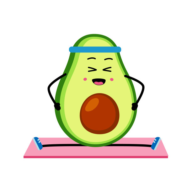 可爱强壮的牛油果性格坐在劈叉上。向量树脂图片下载