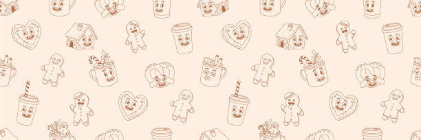 圣诞市场的街头食品和饮料的无缝模式在时尚的复古卡通风格。图片下载