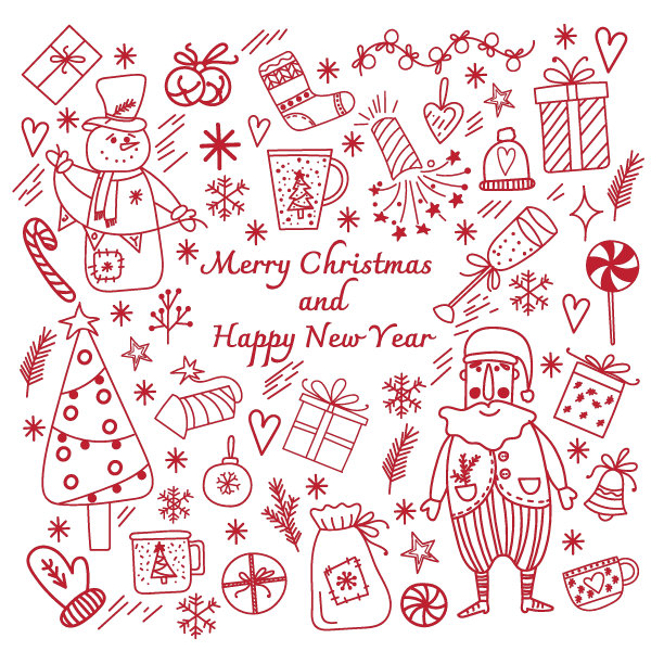 圣诞节。设计元素、儿童。可爱的卡通风格。新年贺卡。图片下载