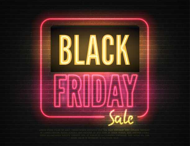 黑色星期五折扣红黄色霓虹矢量横幅模板图片下载
