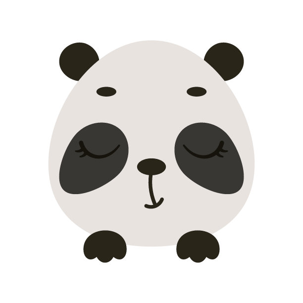 可爱的熊猫头，闭着眼睛。卡通动物为儿童t恤，托儿所装饰，婴儿淋浴，贺卡，邀请，房子内部。向量股票插图图片下载