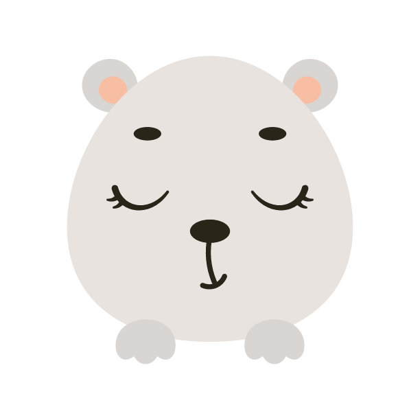 可爱的小北极熊头，闭着眼睛。卡通动物为儿童t恤，托儿所装饰，婴儿淋浴，贺卡，邀请，房子内部。向量股票插图图片下载