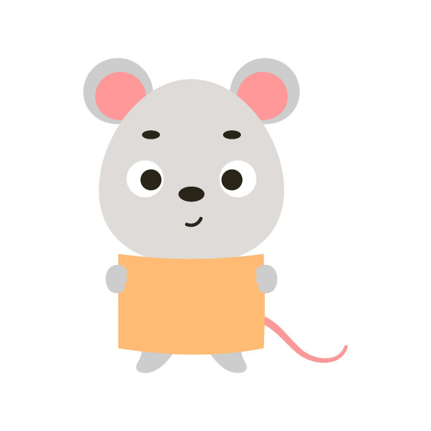 可爱的小老鼠拿着白纸在白色的背景。卡通动物为儿童t恤，托儿所装饰，婴儿淋浴，贺卡，房子内部。向量股票插图图片下载