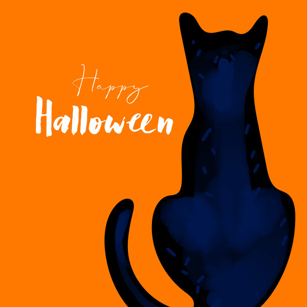 快乐万圣节插图与黑猫橙色的背景图片下载