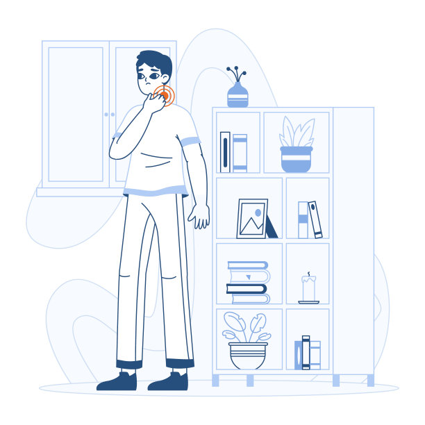 男子遭受疼痛和喉咙痛。患病男性患者在家受罪，不愉快者以喉咙痛扁矢为例。线性生病的字符图片下载