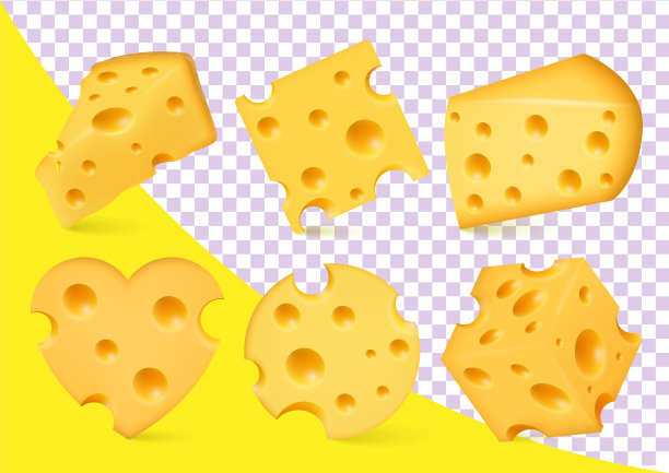矢量3D，现实的一套新鲜营养的荷兰奶酪，非常好吃。图片下载