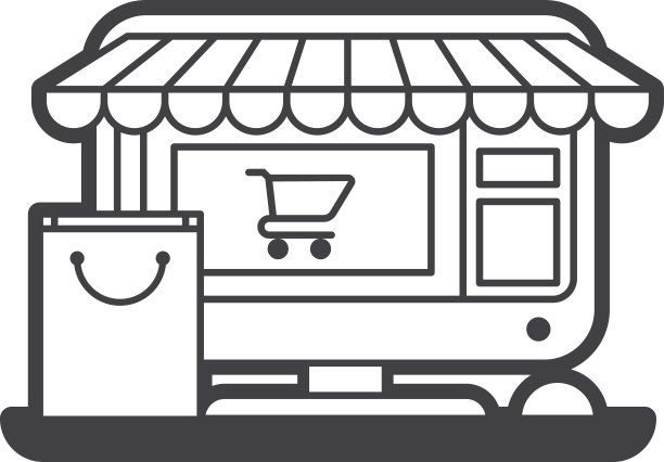 桌面电脑和网上商店的插画以极简风格图片下载