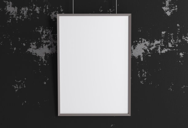 白色A4海报挂在黑色的墙上图片下载