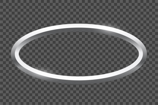 银色椭圆形框架上的图片透明的背景。图片、绘画、卡片或照片留白。3d逼真的现代模板矢量插图。简单的钢物体模型图片下载