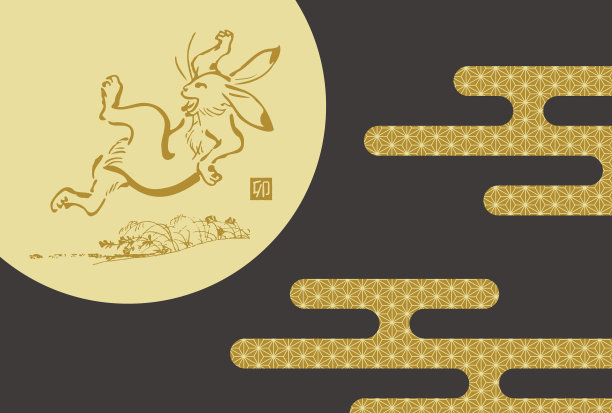 用墨水写的经典兔子新年贺卡模板(无文字)图片下载