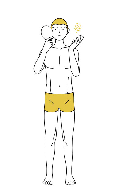 画的是一个头发脱毛的男人，沮丧地看着镜子图片下载