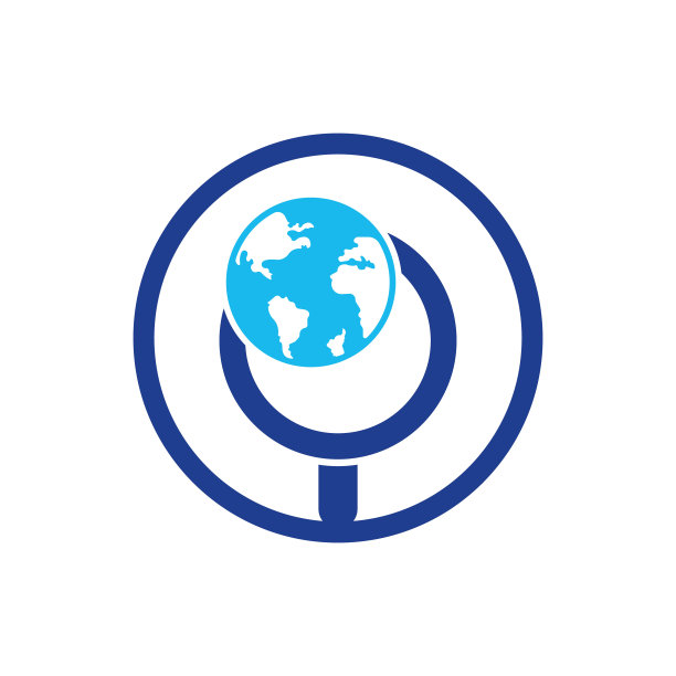 全球搜索标志矢量图标。世界和放大镜的标志组合。图片下载