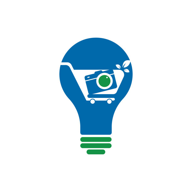 相机商店灯泡形状概念Logo矢量图标。图片下载