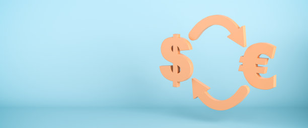 金融概念:美元与欧元之间的汇率。Web横幅格式图片下载