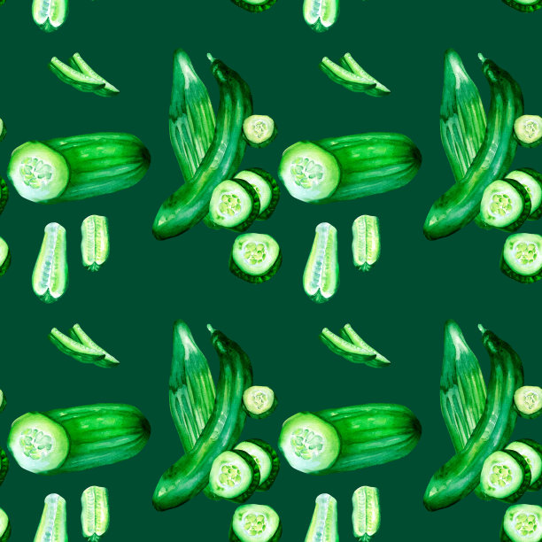黄瓜片绿色蔬菜水彩无缝图案图片下载