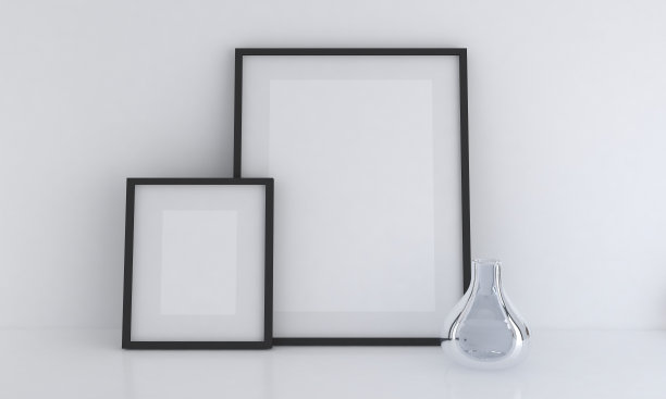 3D渲染空白黑色相框在灰色墙上与复制空间图片下载