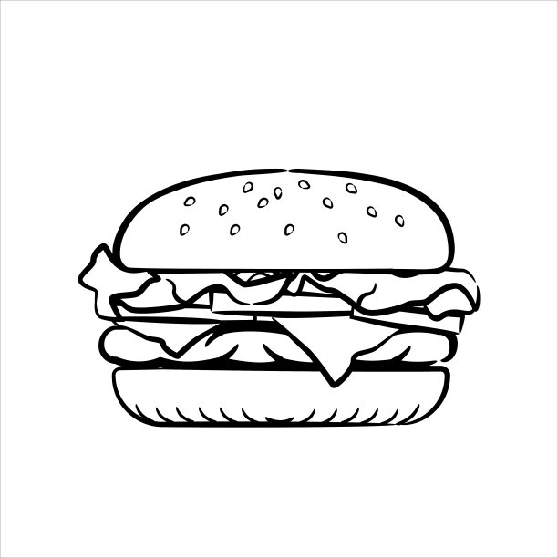 黑色速写汉堡孤立在白色背景，矢量插图。现代设计的街头食品标志。菜单上的芝士汉堡图标，快餐。图片下载