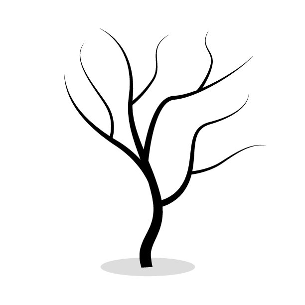 黑色剪影光秃秃的树孤立在白色背景。万圣节平面风格矢量插图图片下载