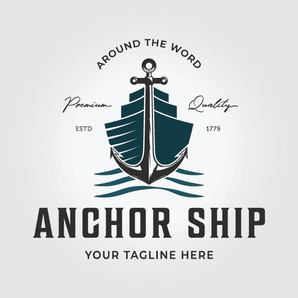 复古锚船标志图标矢量插画设计。海湾渡轮概念与航海和大西洋。潮人浪潮和旅行图片下载