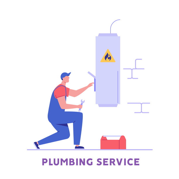 水管工正在修理水槽水管。打电话给主人固定加热器、管道。专业工程师检查锅炉。概念管道服务，家庭主人，杂工。矢量插画平面卡通设计图片下载