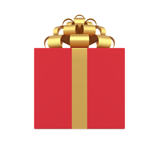 浪漫的红色方块礼盒与金色蝴蝶结丝带圣诞节日祝贺3d图标矢量图片下载