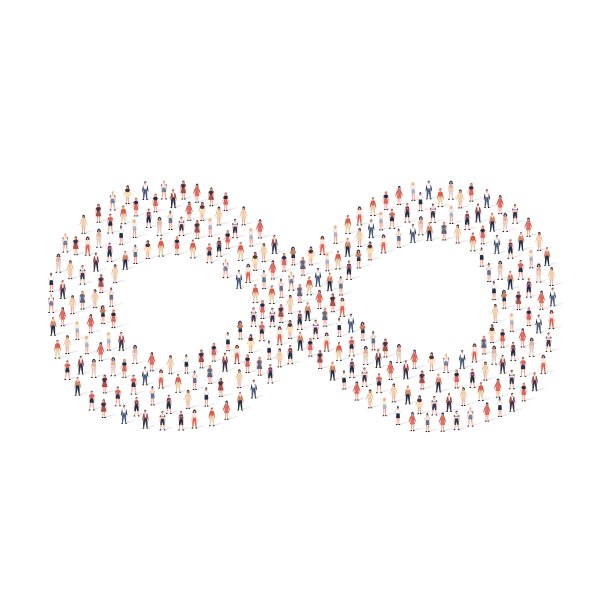 一大群人的剪影挤在一起，以无限的形状孤立在白色背景上。矢量图图片下载