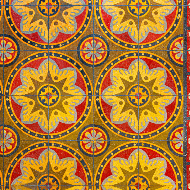 红色、灰色和黄色的越南传统瓷砖照片图片下载