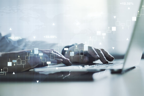 抽象创意的金融图表与世界地图和手在笔记本电脑上打字的背景，外汇和投资的概念。Multiexposure图片下载