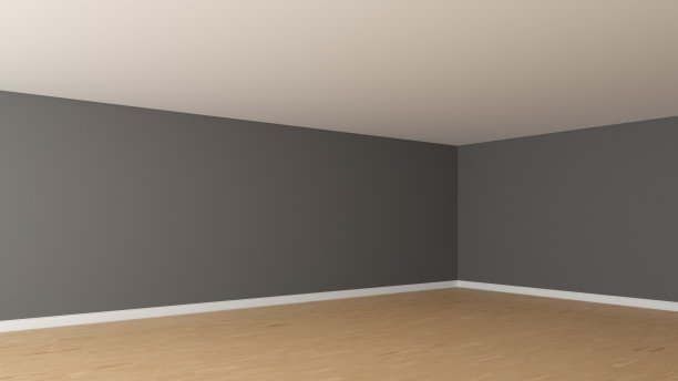 空房间的内部角落，灰墙，白天花板，轻镶木地板图片下载