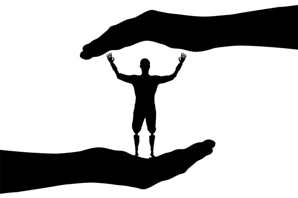 剪影矢量快乐的残疾人与假肢的手和腿在帮助的手图片下载